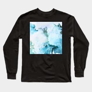 blue fantasy abstract marbled digital painting Long Sleeve T-Shirt